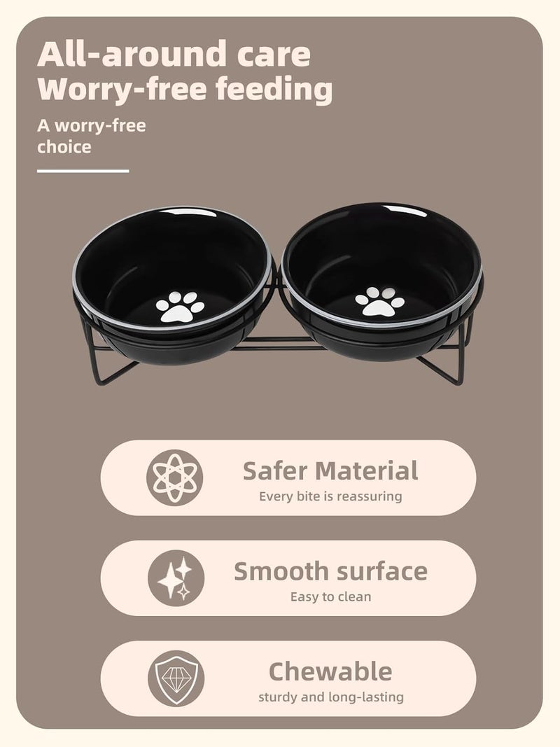GDCZ Ceramics Raised Cat Bowls with Heighten Metal Stand,15 Ounces (Black) - Image 3